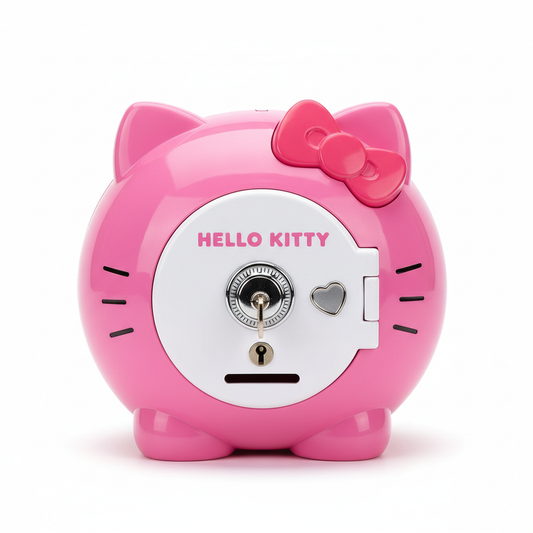 Kids mini safe money bank Hello Kitty style coin saving box with lock and key