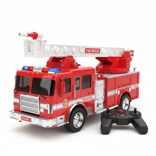 RC remote control fire rescue truck toy for kids with movable ladder