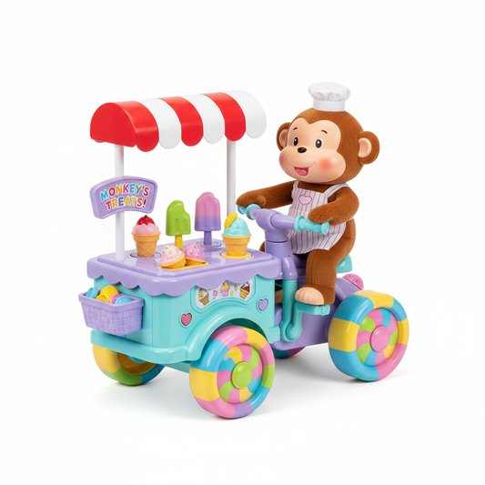 Cute monkey riding ice cream cart bicycle toy for kids